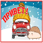 Анимационная открытка привет с ёжиком