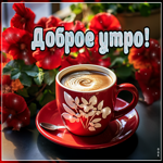 Радующая открытка с кофе и цветами Доброе утро!
