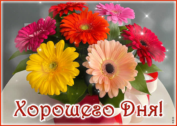 Postcard блестящая живая гиф-открытка с цветочками хорошего дня