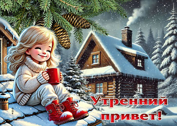 Postcard гармоничная зимняя гиф-открытка утренний привет!