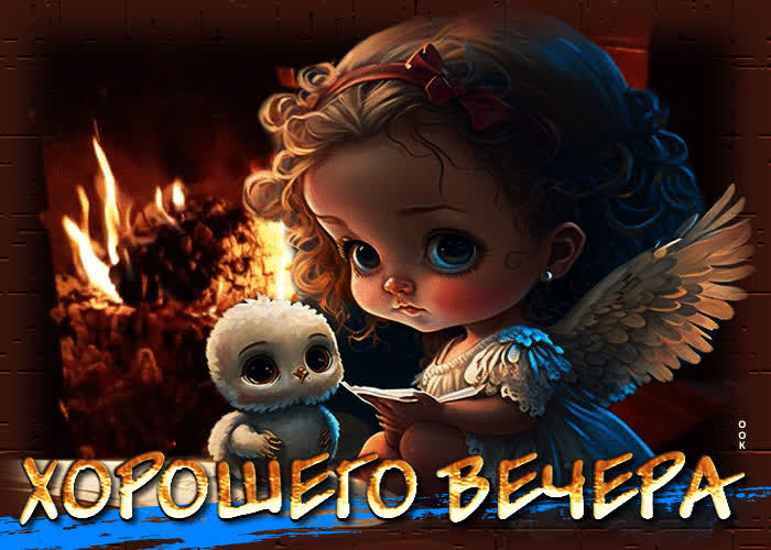 Picture красивая открытка с маленьким ангелочком хорошего вечера!