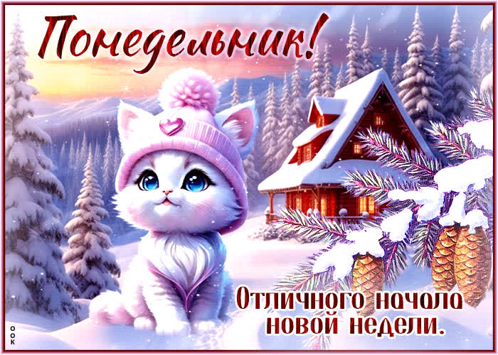 Postcard ласковая зимняя гиф-открытка отличного начала новой недели