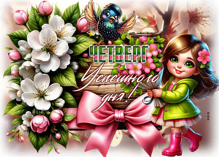 Postcard лучистая, цветущая весенняя открытка четверг! успешного дня