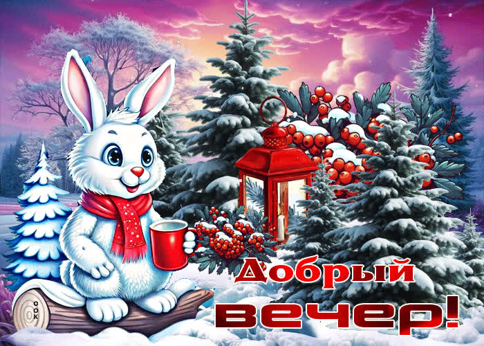 Postcard мечтательная зимняя гиф-открытка добрый вечер