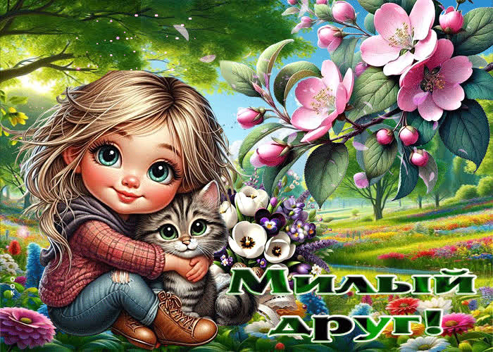 Postcard мирная и вдохновляющая весенняя гиф-открытка милый друг