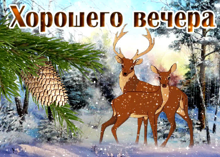 Открытка необычная открытка хорошего вечера с оленями