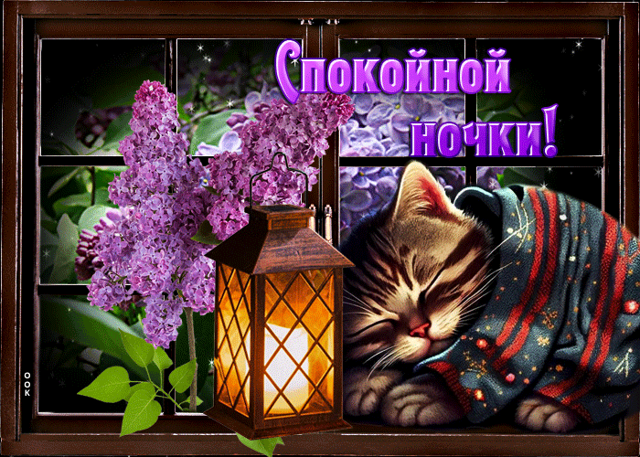 Postcard нежная и ласковая открытка с сиренью спокойной ночки