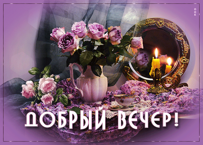 Postcard нежная открытка с букетом сиреневых роз добрый вечер