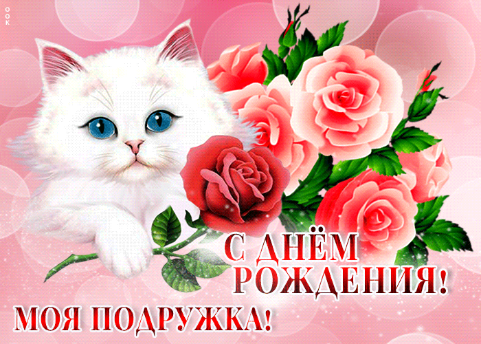 Picture оригинальная открытка с кошечкой с днем рождения! моя подружка!
