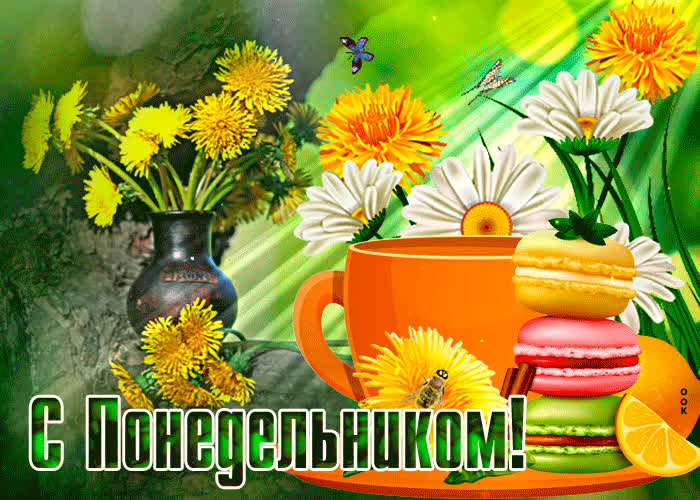 Postcard отличная открытка с понедельником! с цветочками