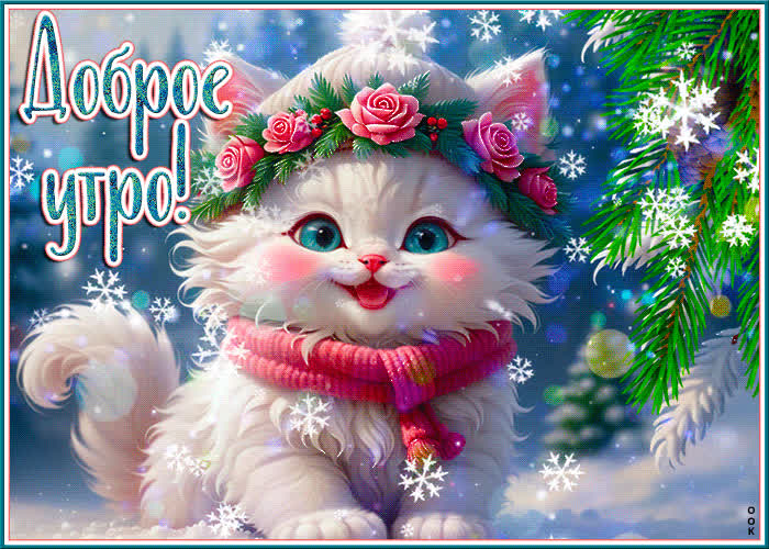 Postcard пестрая и забавная гиф-открытка с кошечкой доброе утро