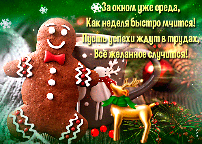 Postcard прикольная открытка за окном уже среда! с пряником