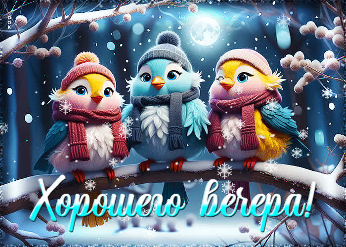 Picture радушная гиф-открытка с птичками хорошего вечера