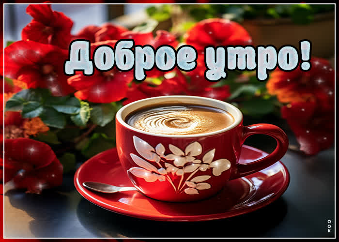 Postcard радующая открытка с кофе и цветами доброе утро!