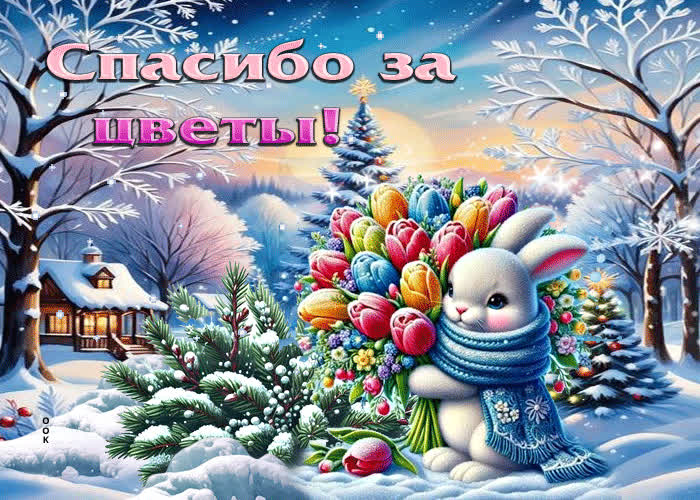 Postcard романтичная зимняя гиф-открытка спасибо за цветы