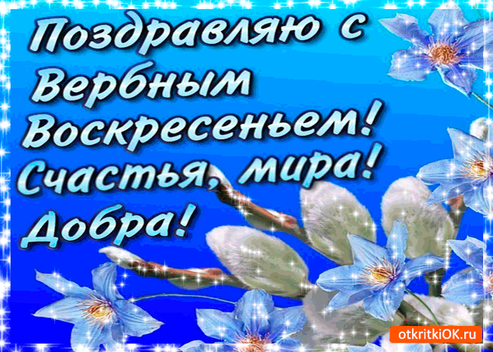 Открытка с вербным воскресеньем -  добра и мира желаю