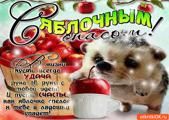 Открытка с яблочным спасом! желаю в жизни удачи