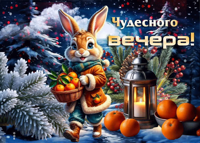 Postcard снежная чудная гифка чудесного вечера