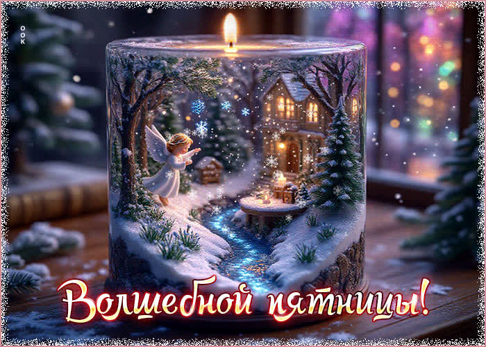 Postcard снежная мерцающая гифка волшебной пятницы