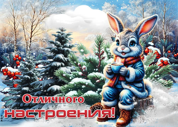 Postcard снежная сияющая гифка отличного настроения