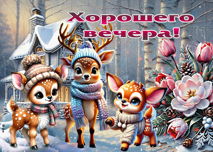 Postcard снежная захватывающая гиф-открытка хорошего вечера