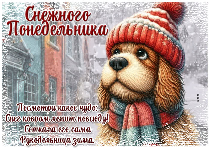 Picture снежного понедельника! посмотри какое чудо: снег ковром лежит повсюду