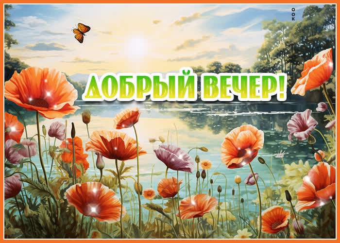 Postcard солнечная и веселая открытка с маками добрый вечер