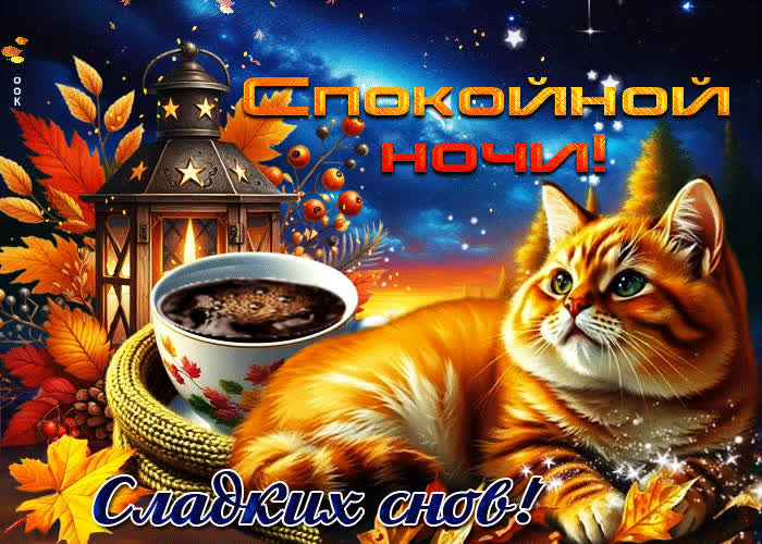 Postcard тёплая и красивая осенняя гифка спокойной ночи, сладких снов