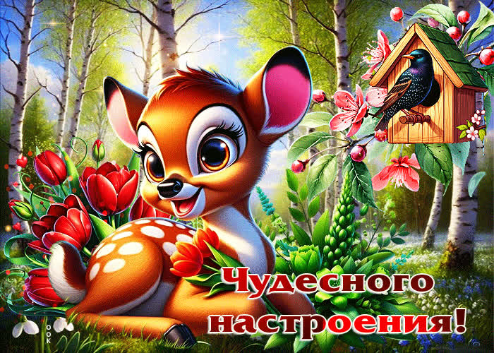 Postcard тёплая весенняя гиф-открытка чудесного настроения