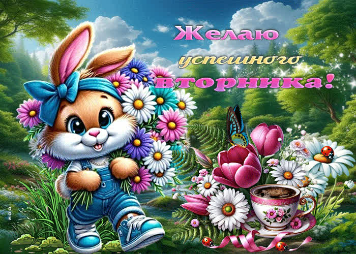 Postcard тёплая весенняя гиф-открытка желаю успешного вторника