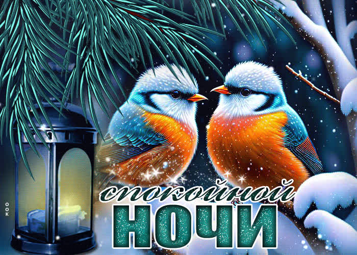 Picture уникальная и стильная гиф-открытка с птичками спокойной ночи
