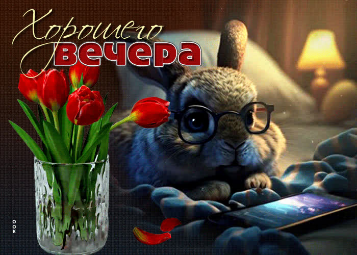 Picture уютная открытка с милым зайкой хорошего вечера