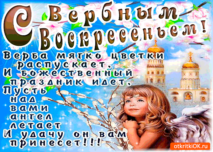 Открытка верба цветки распускает - вербное воскресенье