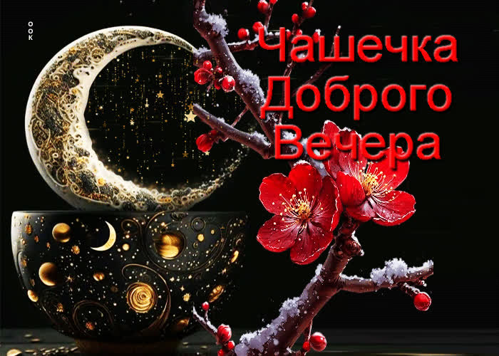 Postcard весенняя гиф-открытка чашечка доброго вечера