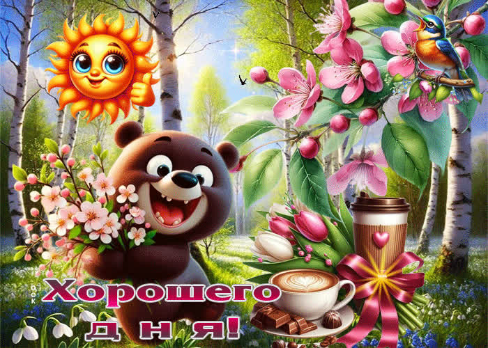 Postcard волшебная и теплая весенняя гиф-открытка хорошего дня