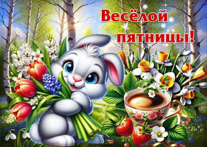 Postcard волшебная, счастливая весенняя гиф-открытка веселой пятницы