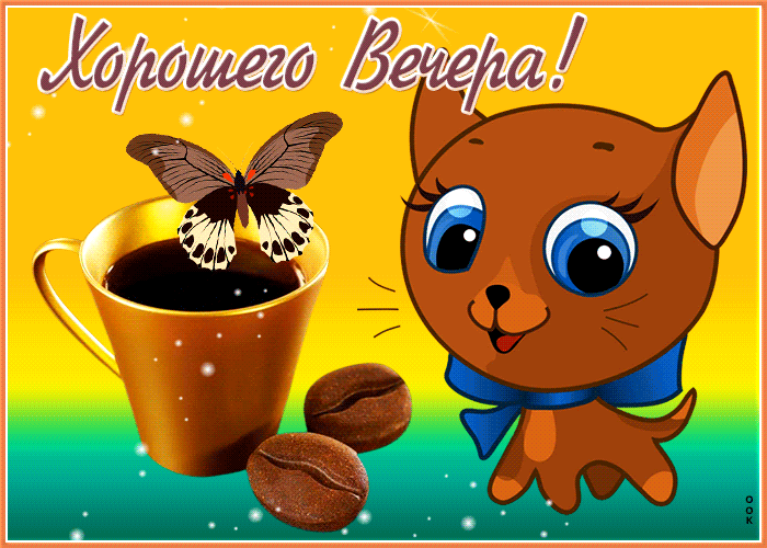 Postcard замечательная открытка с кофе и кошкой хорошего вечера