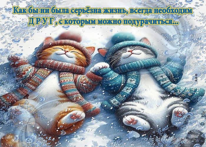 Picture зимняя открытка другу с веселыми котиками