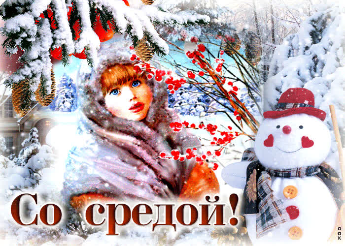 Postcard живая снежная открытка со средой